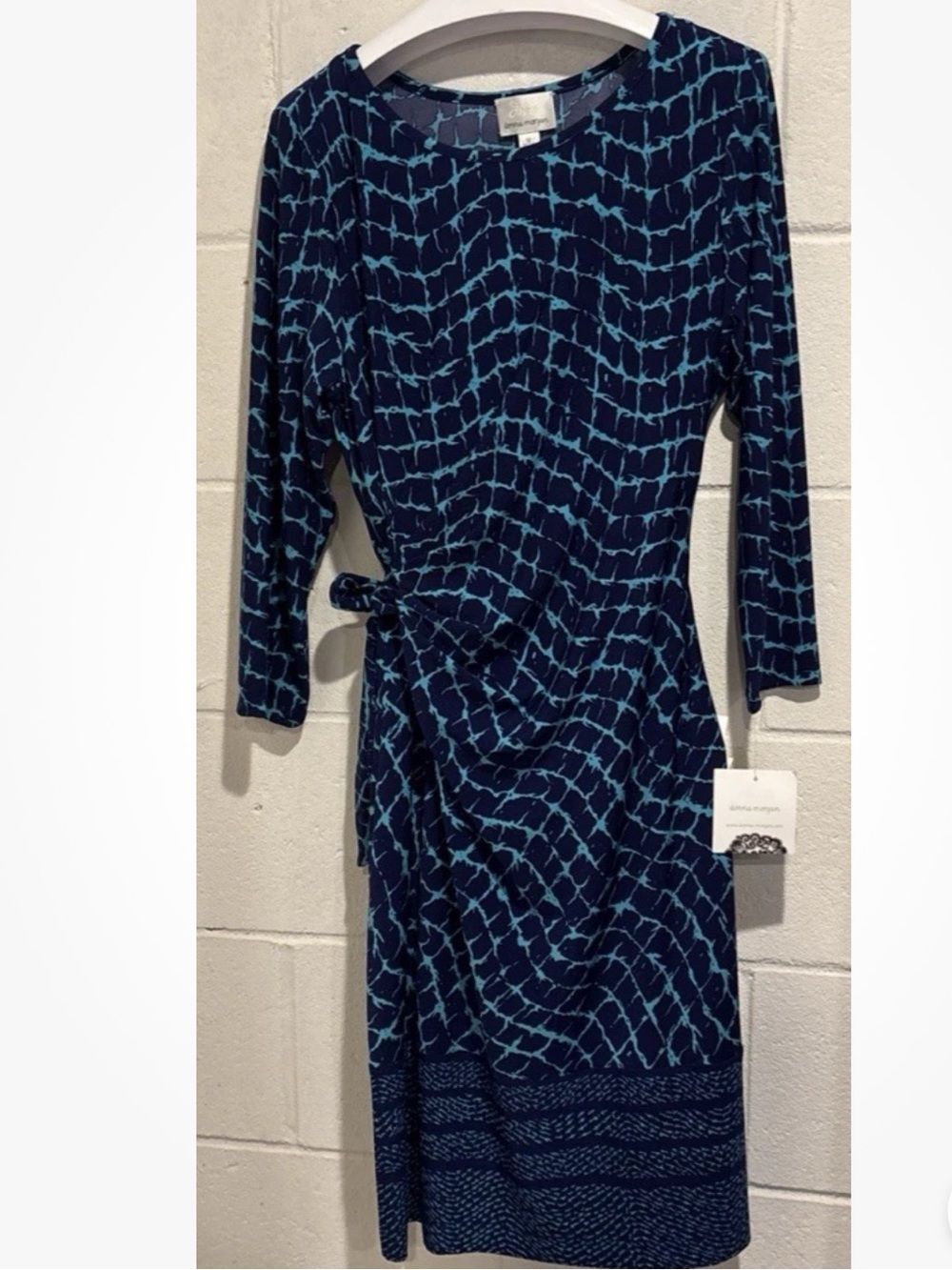 Donna Morgan blue long sleeve midi dress tie waist size 12